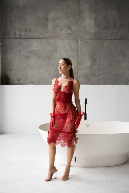 Red lace dress jumpsuit