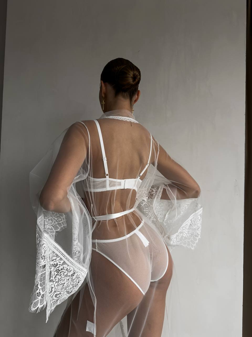 Pristine white lace bathrobe